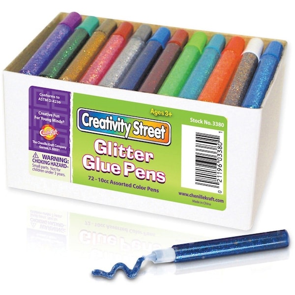 Pacon Glitter Glue Pens, Resealable, 72/BX, Assorted PK PAC338000 - main